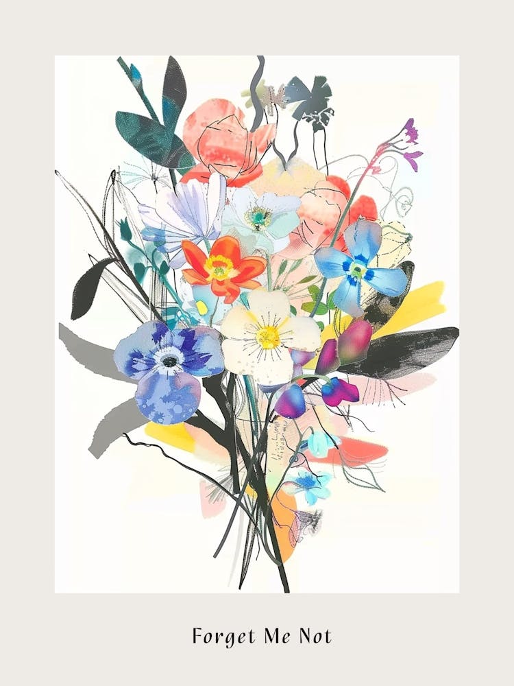 Forget Me Not 6 Collage Flower Bouquet Poster