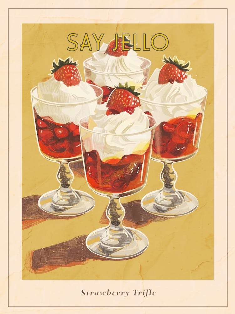 Strawberry Trifle With Jelly Vintage Cookbook Inspired 4 Poster