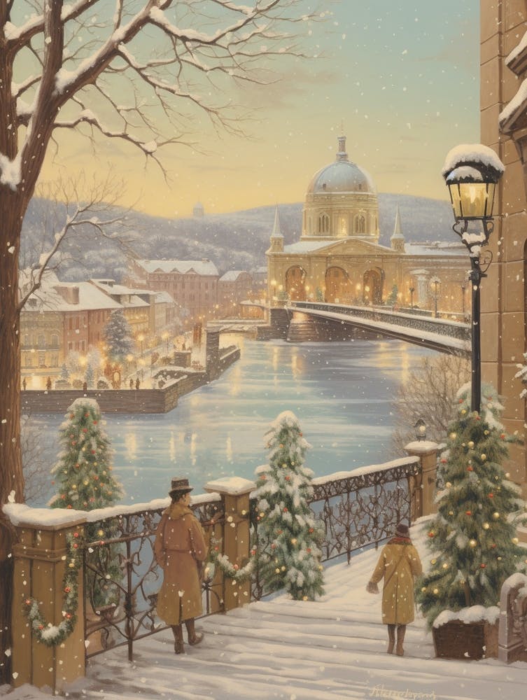 Vintage Winter Illustration Budapest Hungary 4