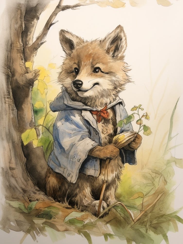 Storybook Animal Watercolour Timber Wolf 1