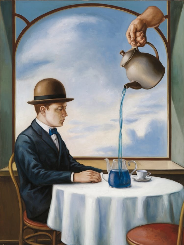 Bowler Hat Man & Blue Liquid Teapot In Dreamlike Atmosphere 3 3