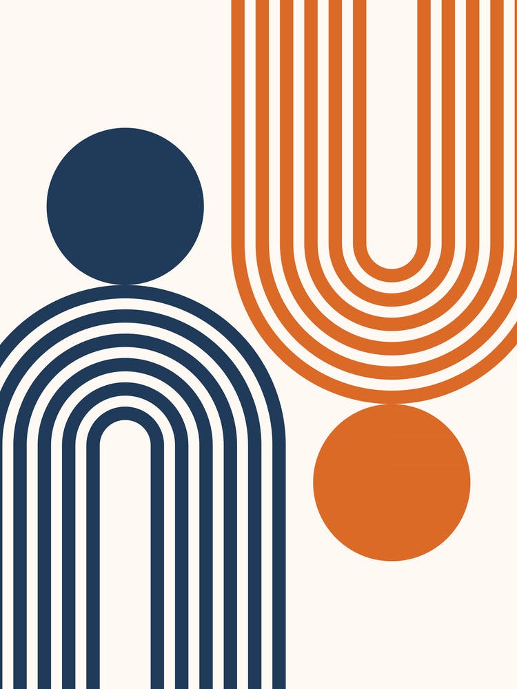 Mid Century Modern Geometric in classy navy blue burnt orange (Rainbow and Sun Abstract Design) 5