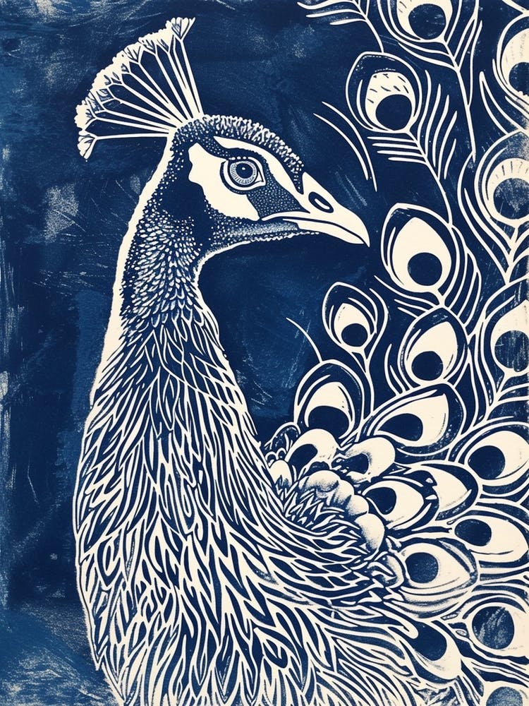 Blue & Cream Peacock Portrait 2