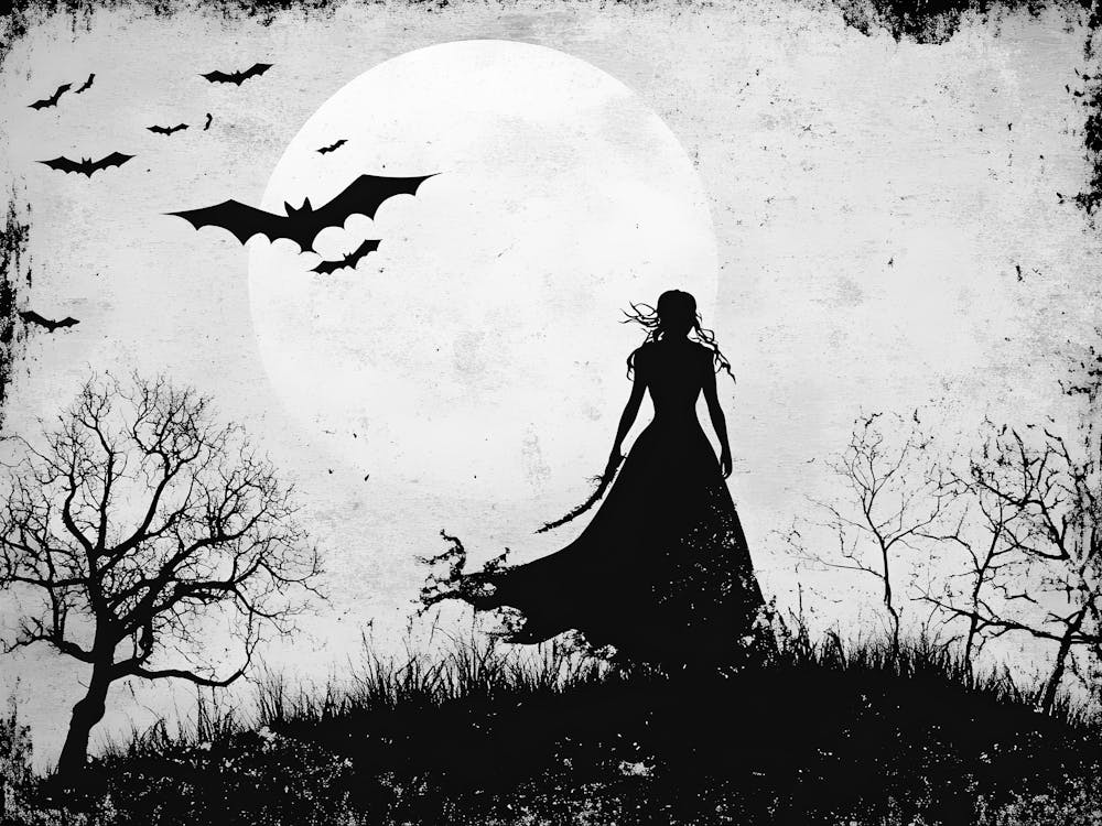 Silhouette Of A Woman With Bats 1