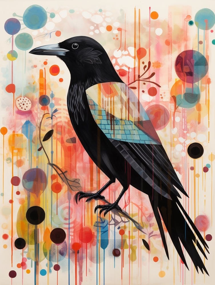 Vogelgemälde Collage Rabe 3