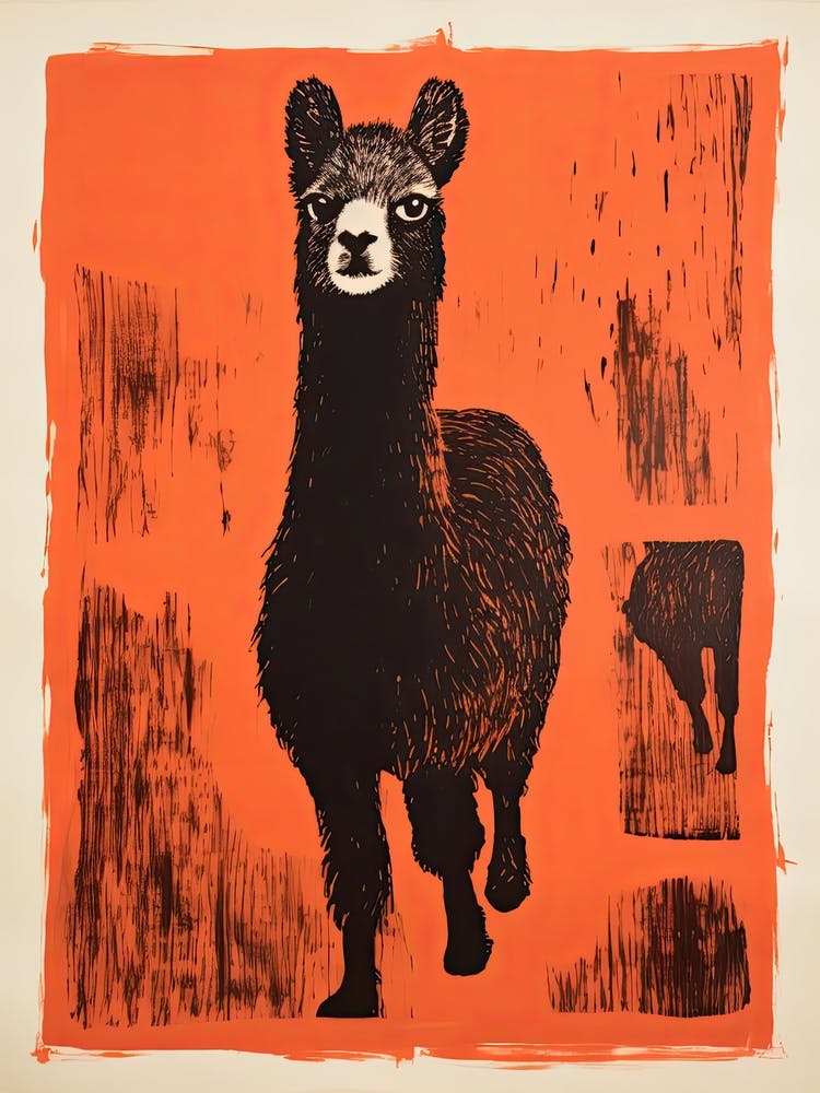 Alpaca, Woodblock Animal Drawing 2