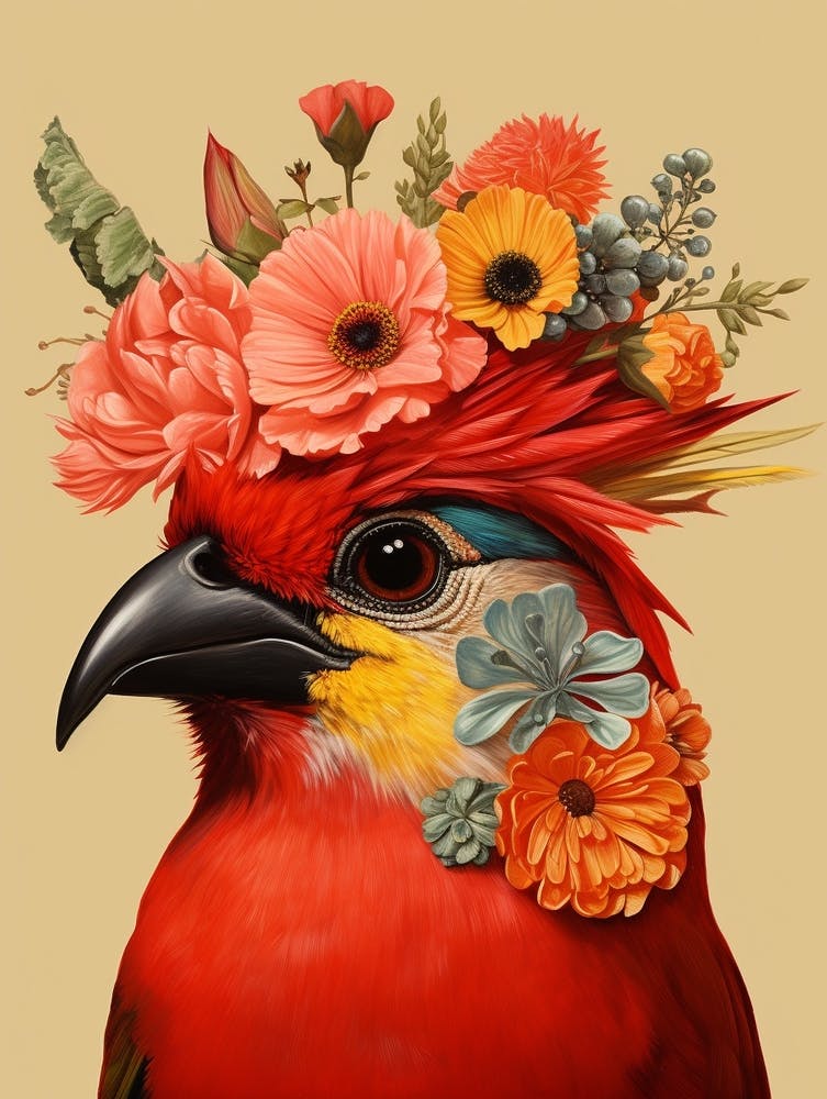 Bird With A Flower Crown Cardinal 1
