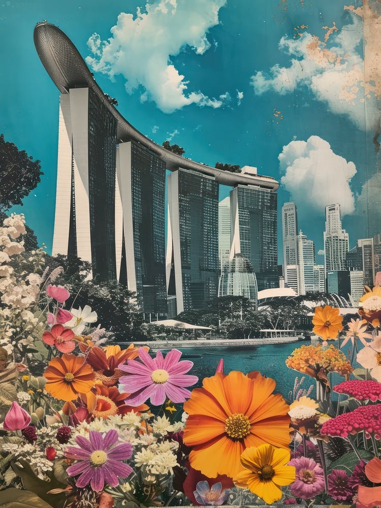 Singapur Blumen Retro Collage Stil 1