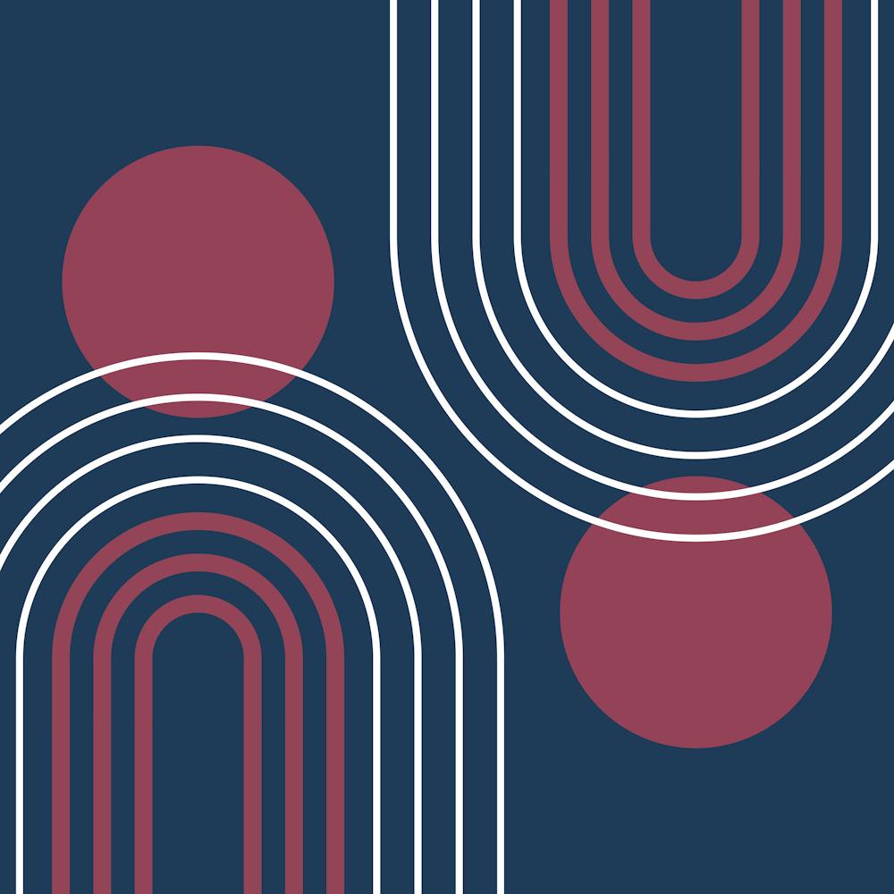 Mid Century Modern Geometric B31 In Navy Blue And Burgundy (Rainbow And Sun Abstract) 02