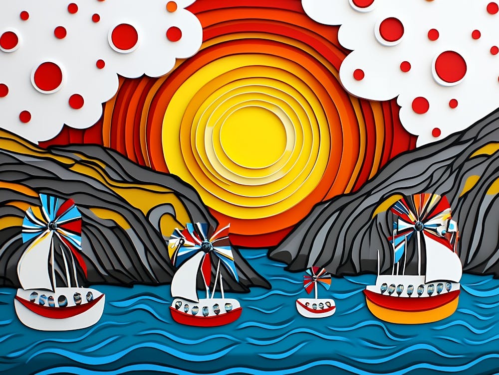 Sailboats At Sunset