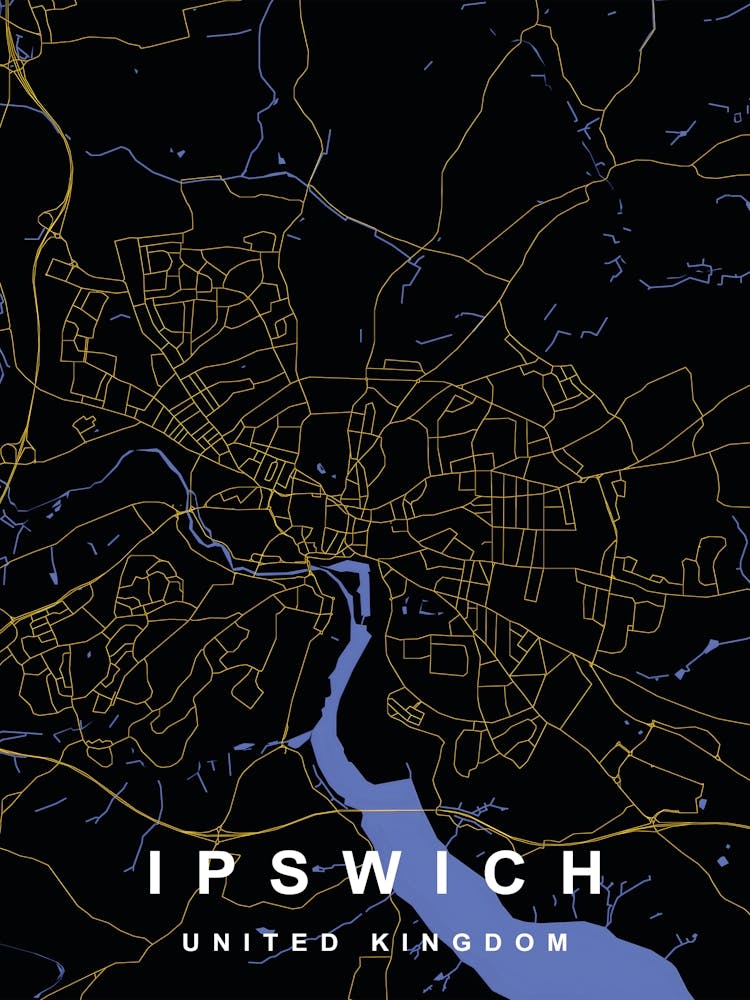 Ipswich City Map Black and Gold