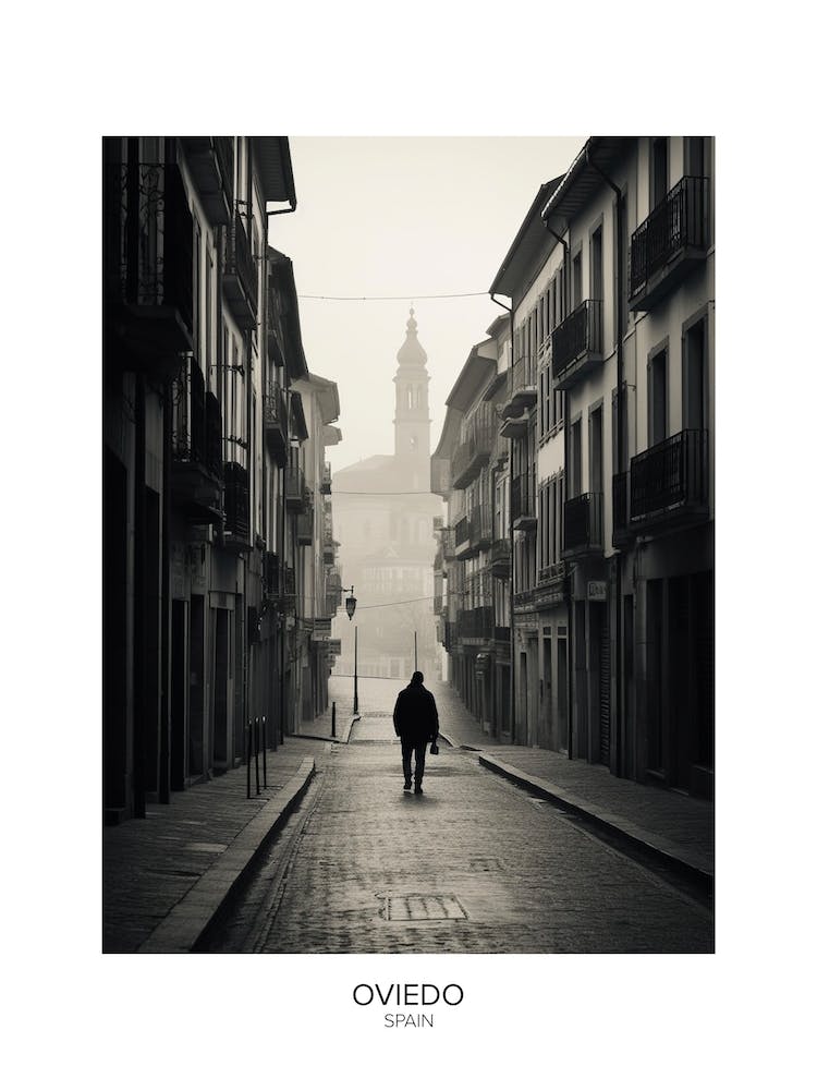 Poster Of Oviedo, Spain, Black And White Analogue Photography 2