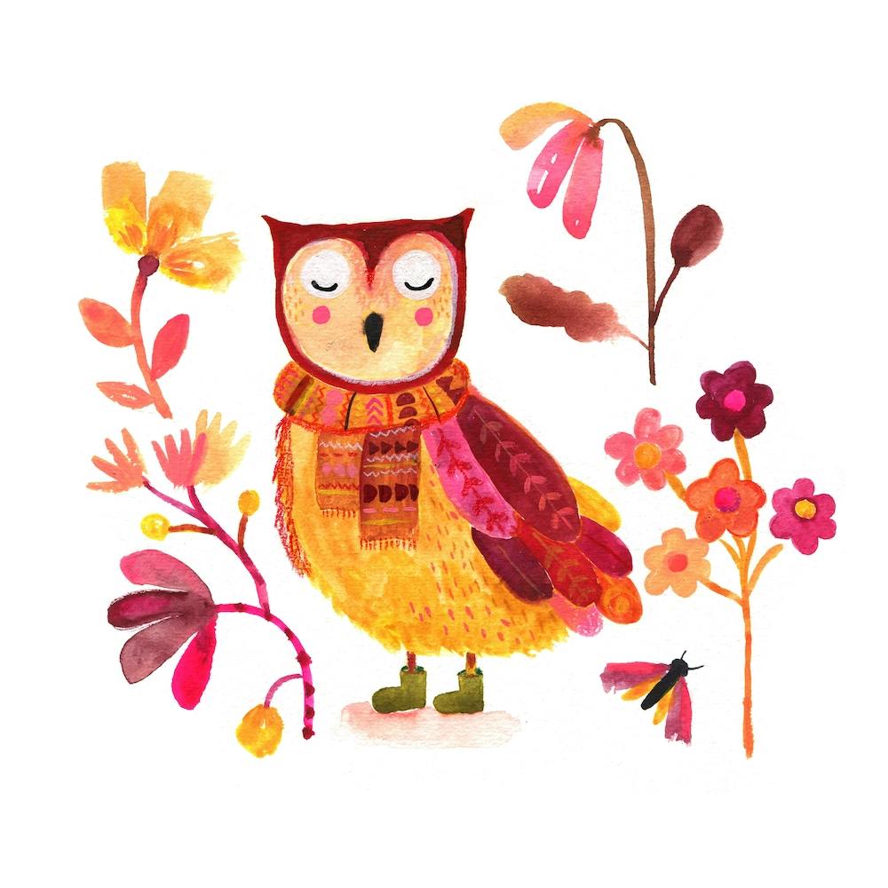 Owl With Boots White Square