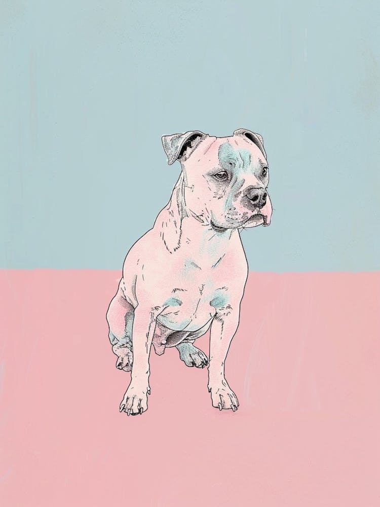 Pastel Staffordshire Bull Terrier Dog Pastel Line Illustration 4