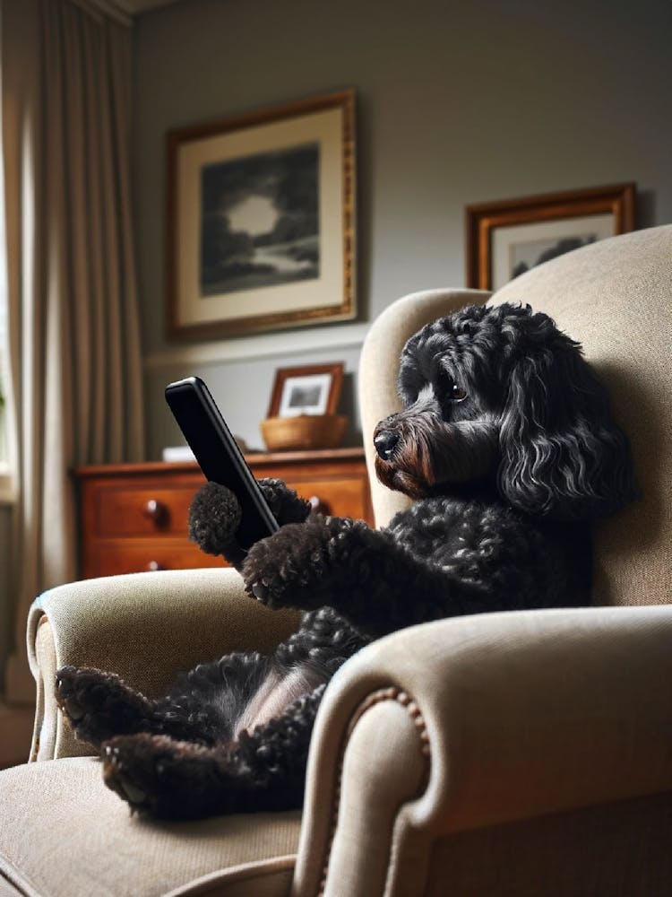 Black Cockapoo Chilling on the Phone