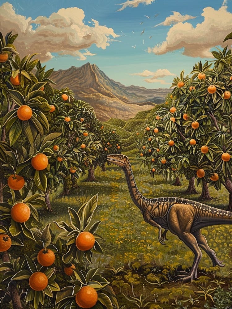 Dinosaur In An Orange Meadow Painting
