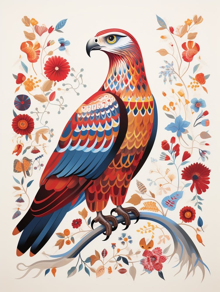 Scandinavian Bird Illustration Red Tailed Hawk 3