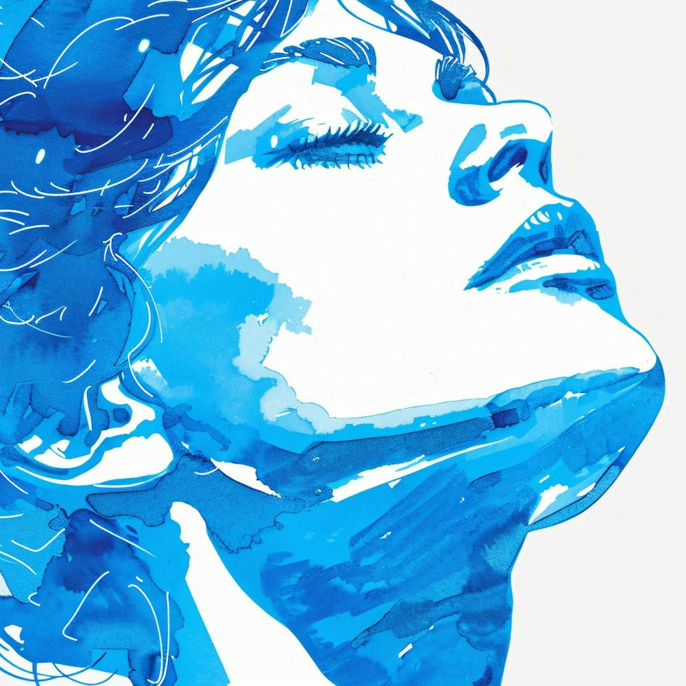 Portrait de Femme à l'Aquarelle Bleue