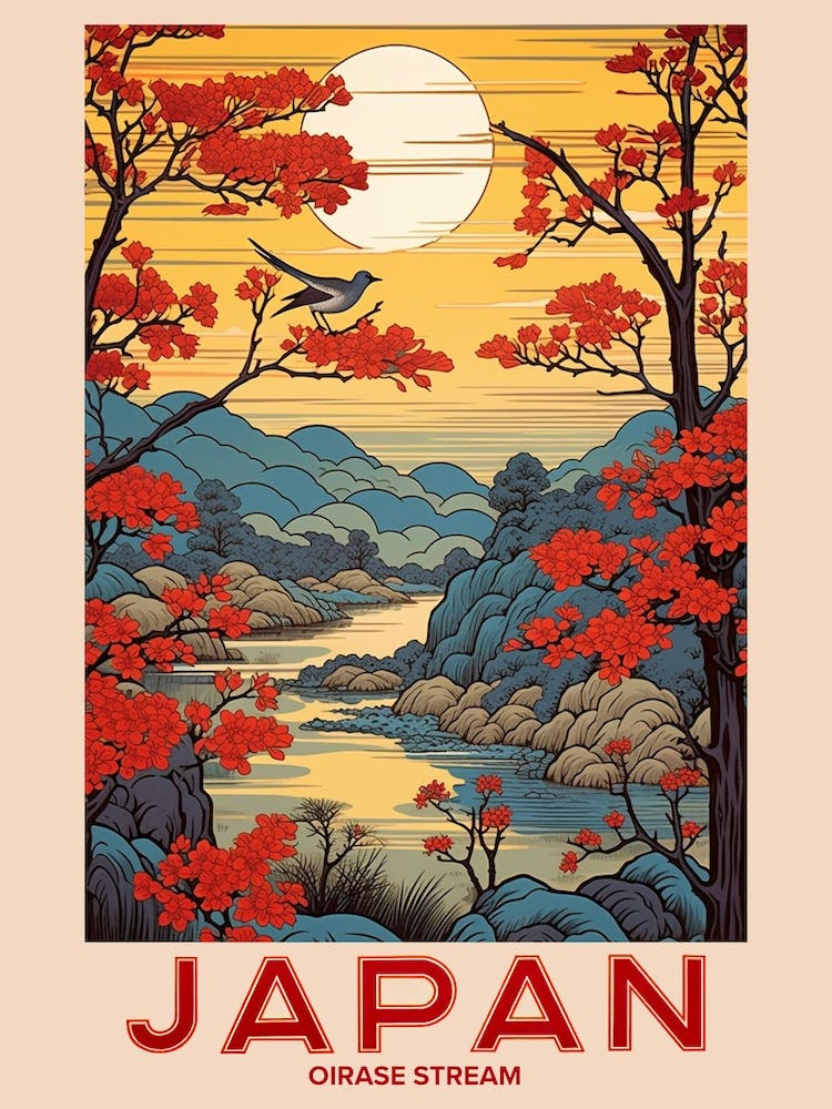 Oirase Stream, Visit Japan Vintage Travel Art 3