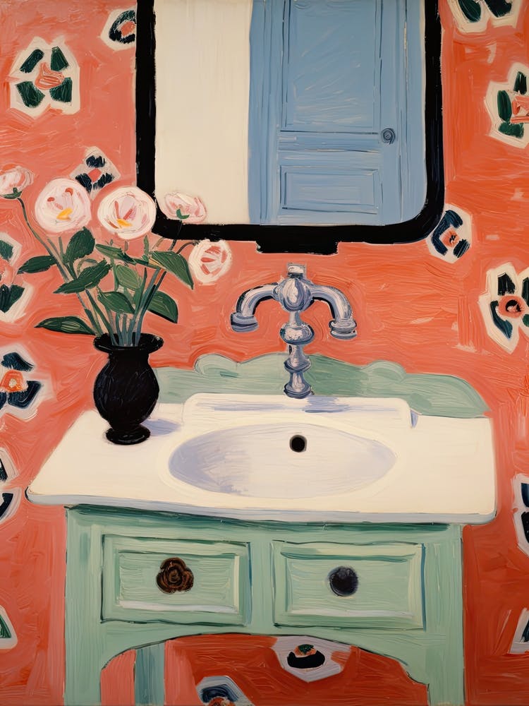 Bathroom Vanity Painting With A Poppy Bouquet 2