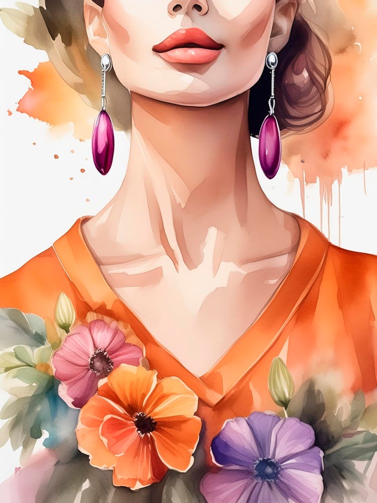 Watercolor Of A Woman With Flowers