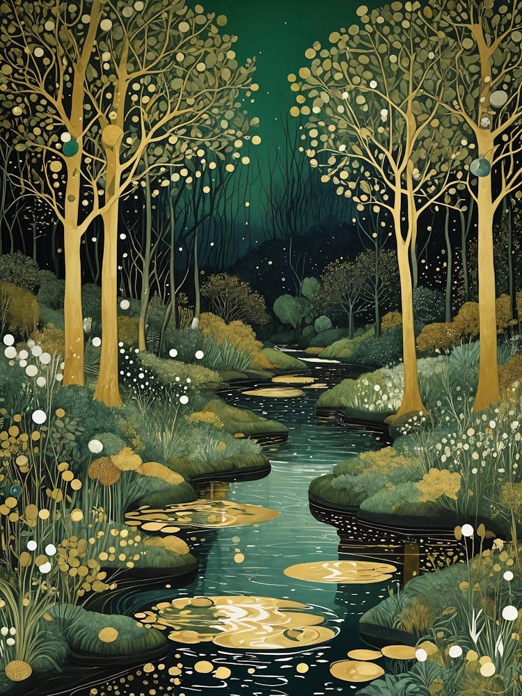Glowing Lights In The Night Forest Stream no1