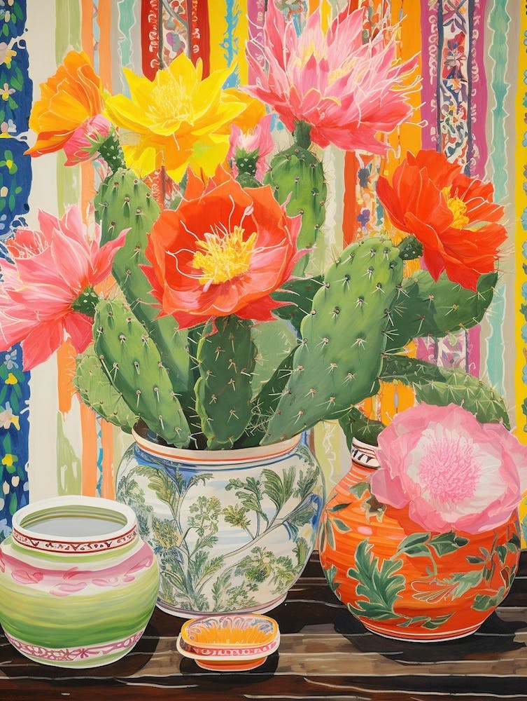 Peinture de Cactus - Nature Morte Maximaliste - Cactus Langue du Diable 4