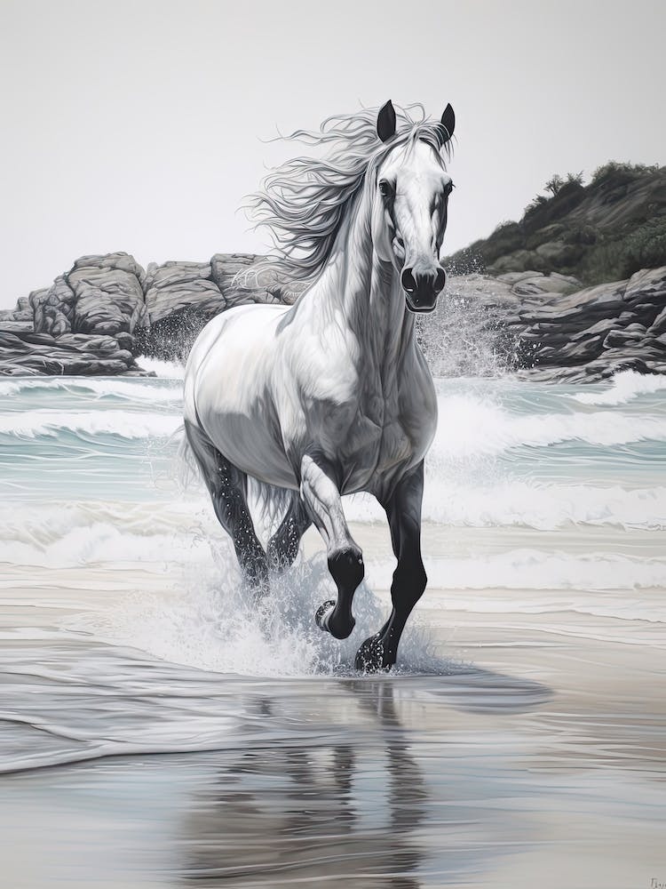 A Horse Oil Painting In Lopes Mendes Beach, Brazil, Portrait 4