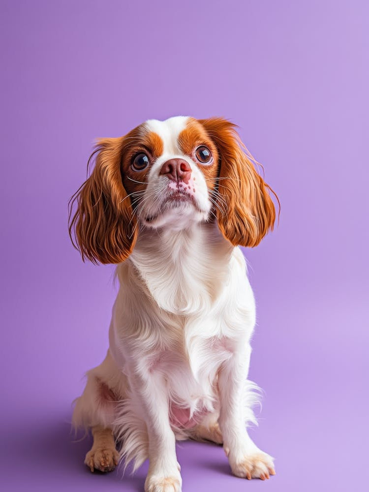 King Charles Spaniel On Purple Background.Generated AI. Wall