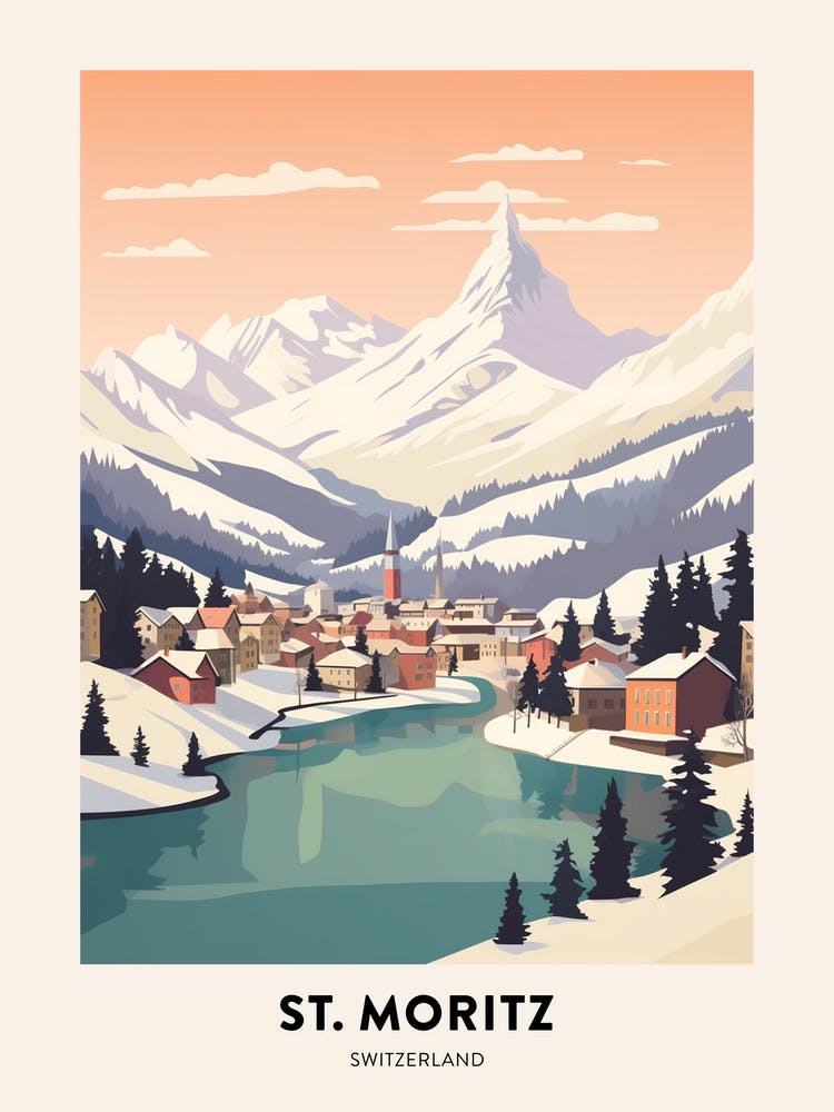 Vintage Winter Travel Poster St Moritz Switzerland 1