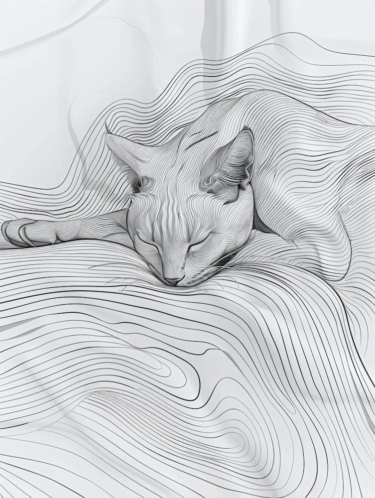Sleeping Cat Minimalist Line Art
