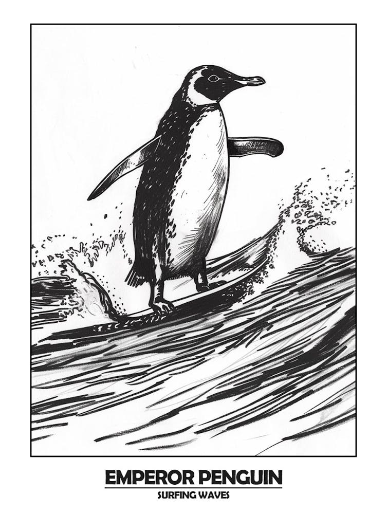 Penguin Surfing Waves Poster 3