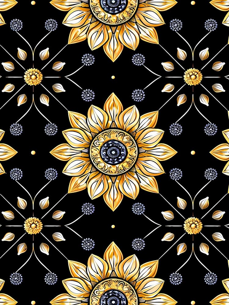 Sunflowers On Black Background