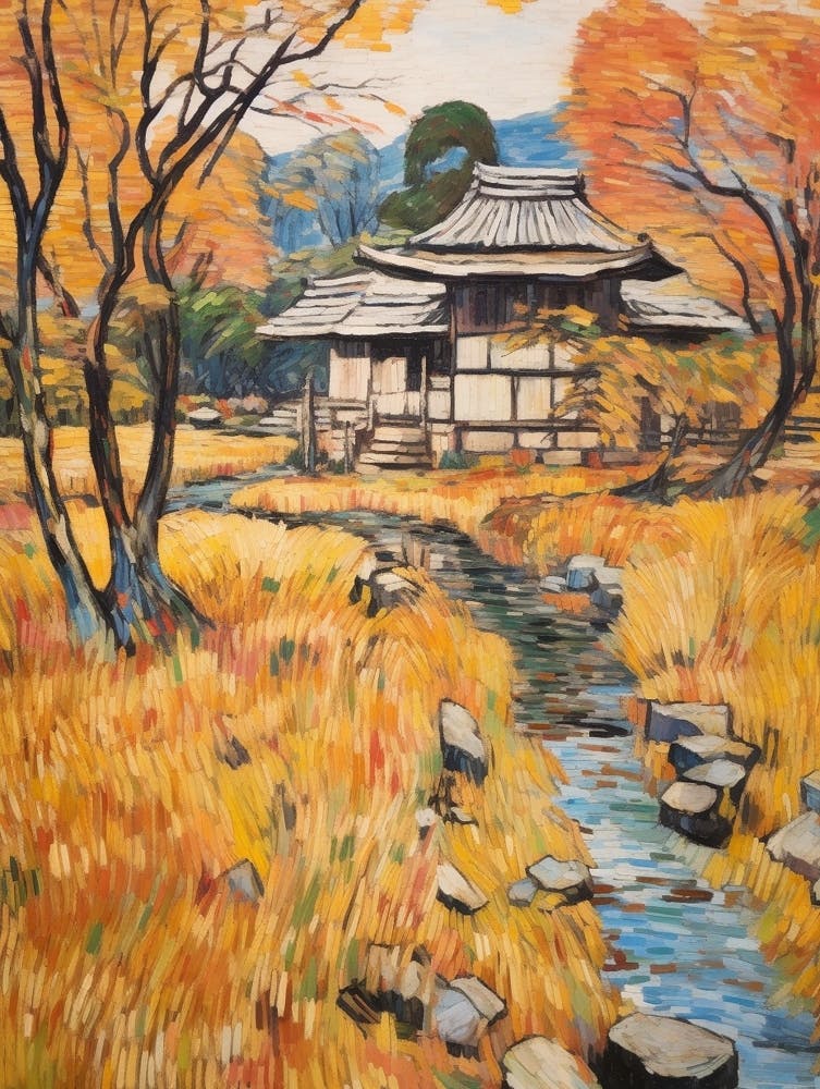 Autumn Gardens Painting Ryoan Ji Garden Japan 6