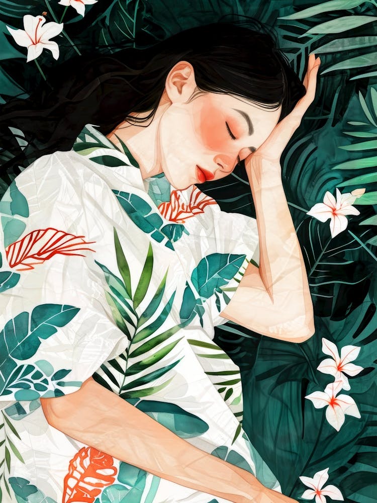 Asian Girl Sleeping illustration