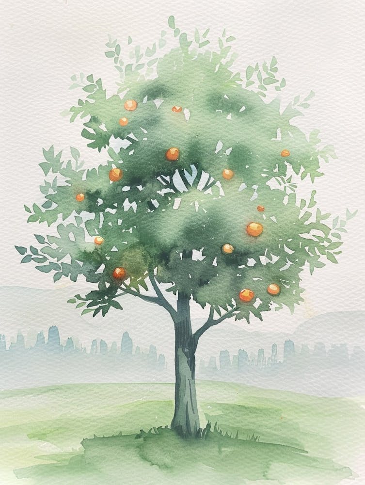 Orange Tree Atmospheric Watercolour Painting 1