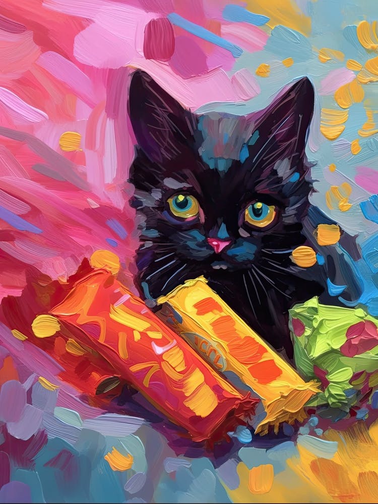 A Black Cat Kitten Oil Painting 5