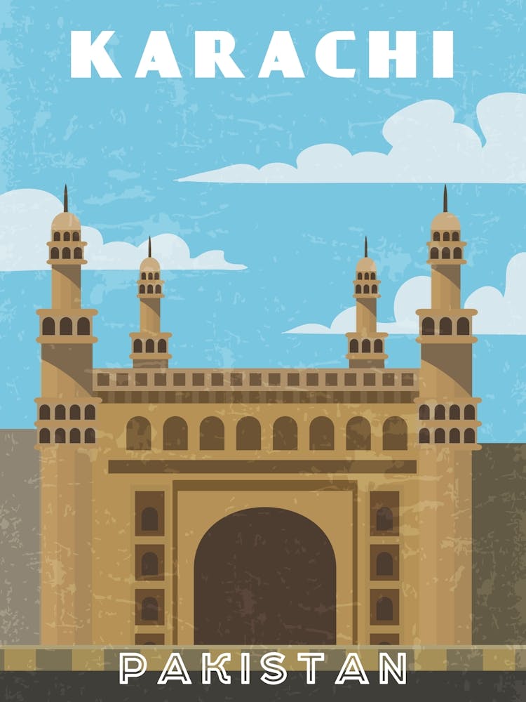 Karachi, Pakistan - Retro travel minimalist poster
