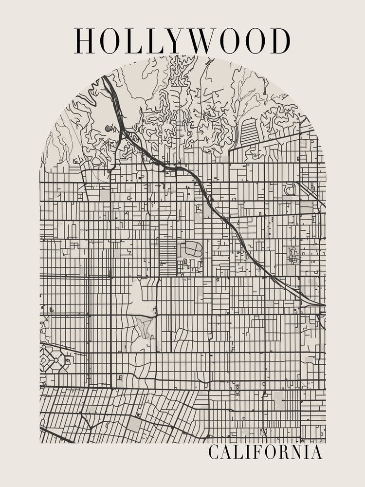 Hollywood California Boho Minimal Arch Full Beige Color Street Map