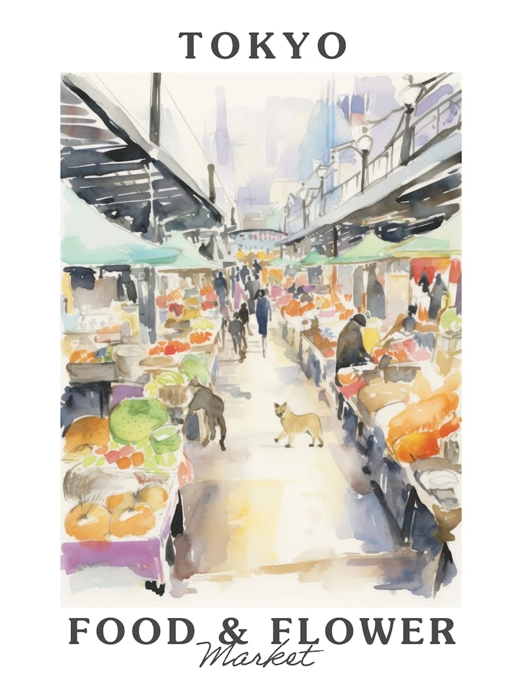Food Market With Cats In Tokyo 2 Poster