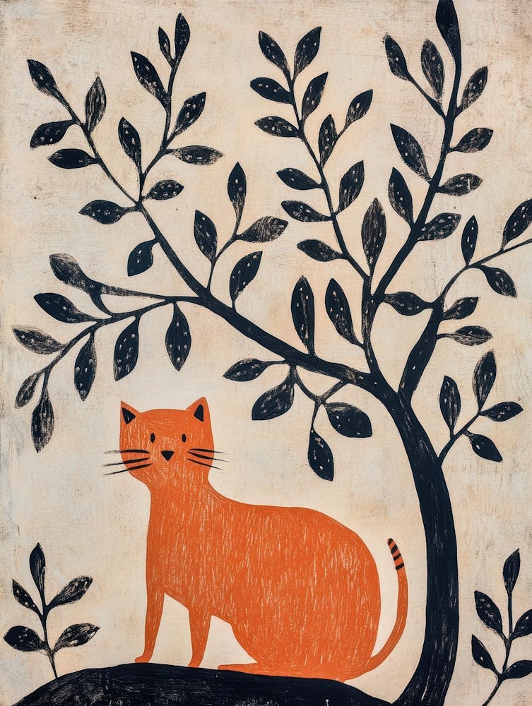 Orange Cat In Tree