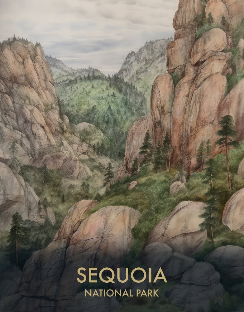 Sequoia National Park Watercolour Vintage Travel Poster 4