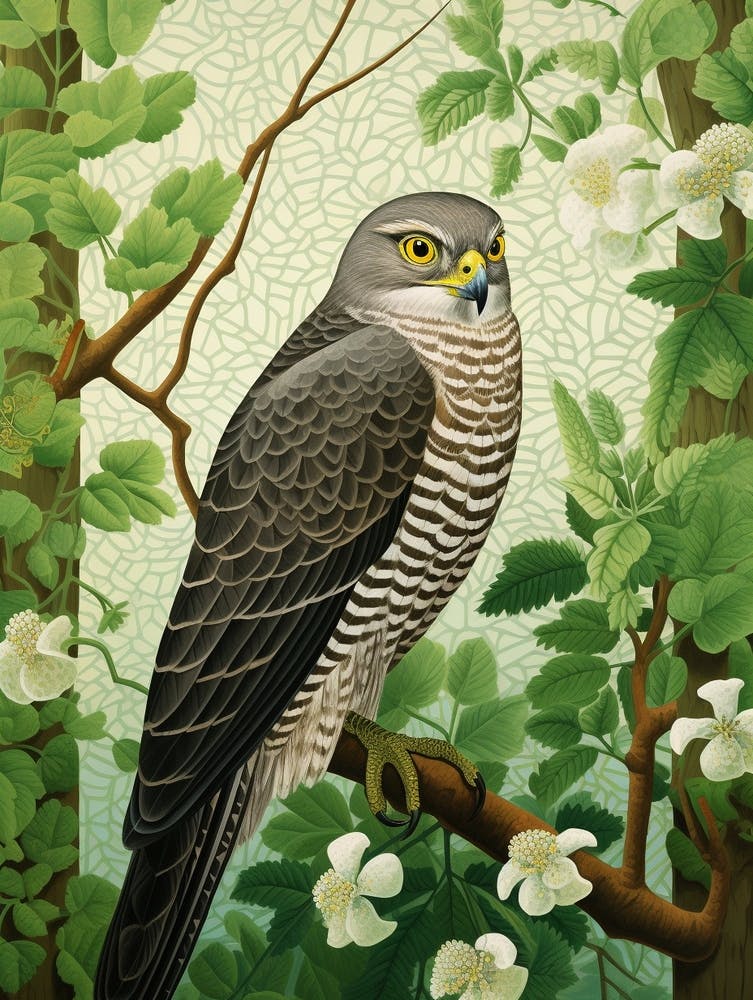 Ohara Koson Inspired Bird Painting Eurasian Sparrowhawk 3