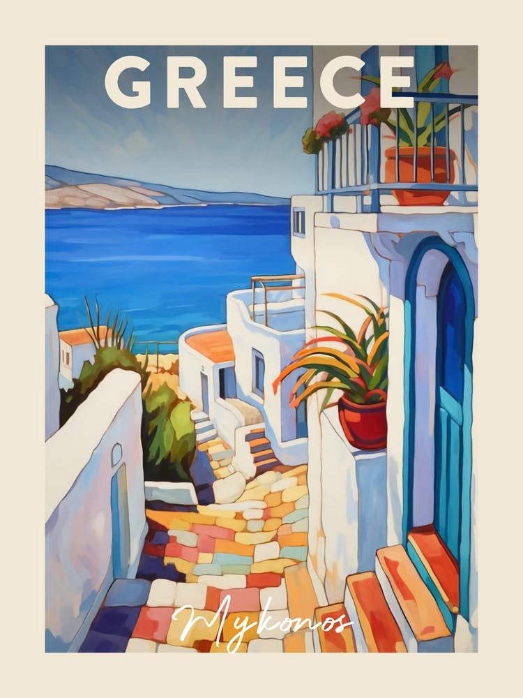 Mykonos Greece 1 Fauvist Painting Travel Poster