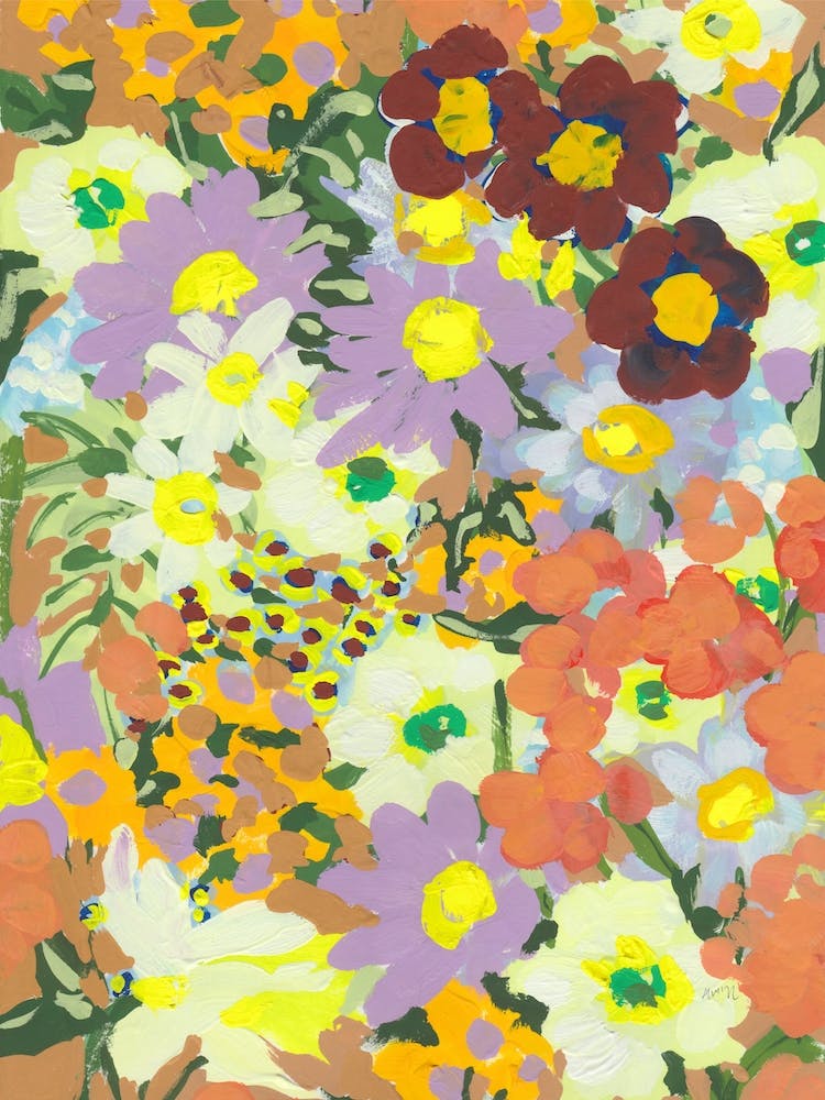 Violet Daisies And Orange Marigold