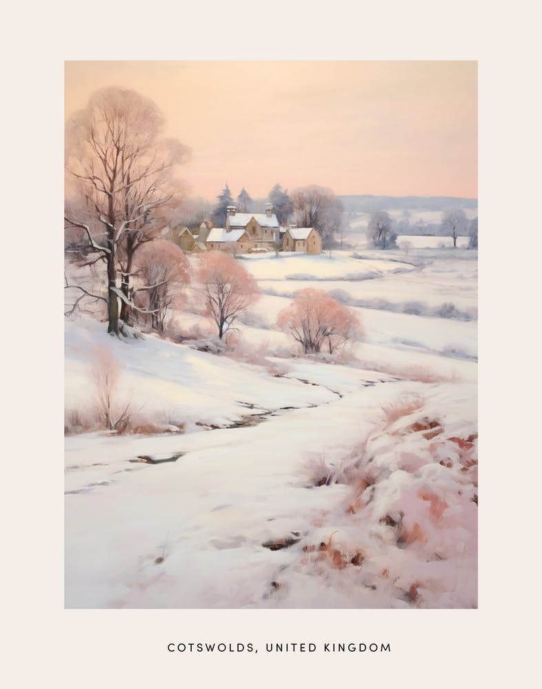 Dreamy Winter Painting Poster Cotswolds United Kingdom 2