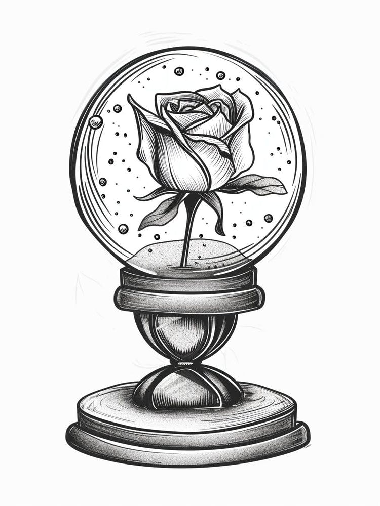 Rose In A Globe Line Drawing 1