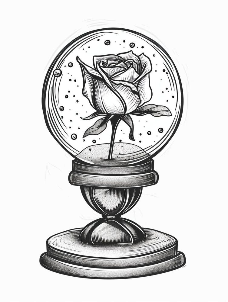 Rose In A Globe Line Drawing 1