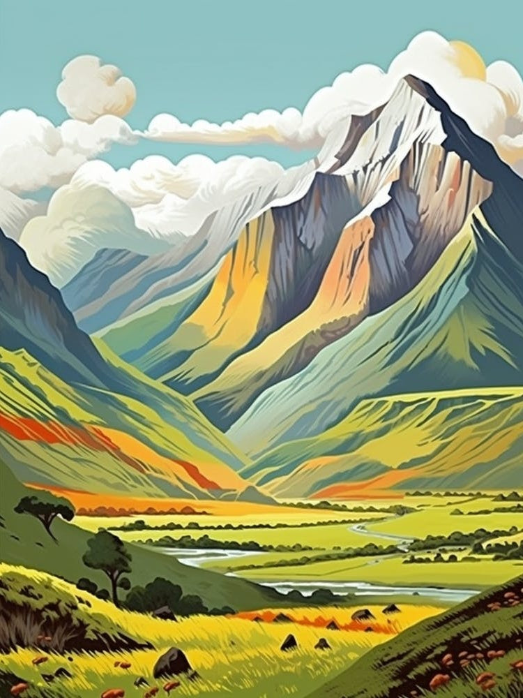 Rainbow Mountain Peru 2 Vintage Travel Illustration