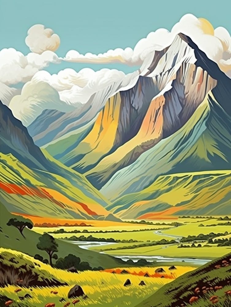 Rainbow Mountain Peru 2 Vintage Travel Illustration